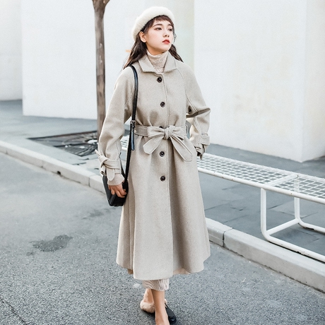2018港味秋冬冷系赫本风森系毛呢外套女装中长款加厚过膝妮子大衣商品大图