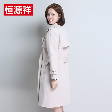 恒源祥2018新款休闲女士风衣中长款纯色上衣修身显瘦外套女春秋商品大图