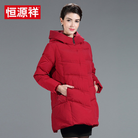 恒源祥女士羽绒服加厚中老年妈妈装连帽保暖大码外套2017冬季新款商品大图