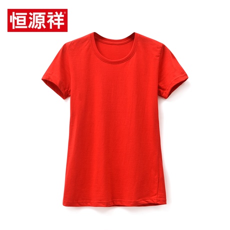 恒源祥短袖t恤女2018新款夏装宽松纯色圆领打底衫半袖体恤上衣潮商品大图