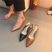 女尖头浅口细跟后空凉鞋 软皮舒适简约单鞋 气质高跟鞋 MUSI杂志同款