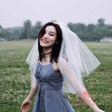 婚纱头纱短款 女新娘韩式简约头纱头饰超仙网红拍照森系头纱白 新款