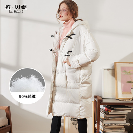Z羽绒服女装中长款拉夏贝尔2018新款秋冬季韩版白色鹅绒过膝外套商品大图