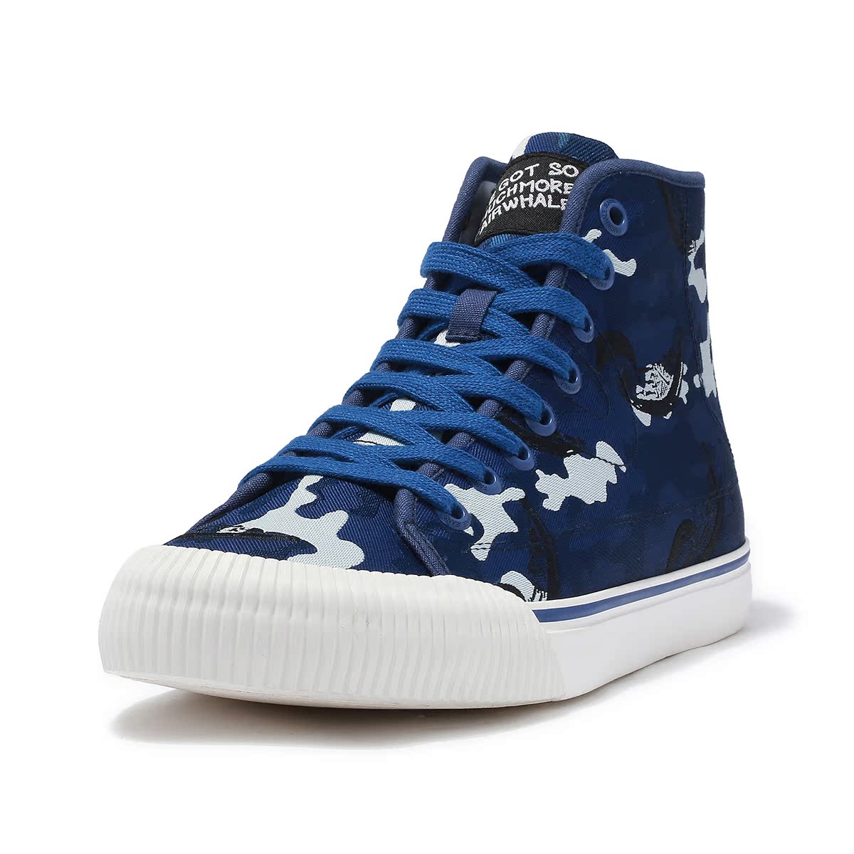 马克华菲新款蓝白花布拼色时尚高帮男鞋潮款韩