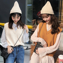甜美V领短款 韩版 2019春秋季新款 针织马甲女背心宽松百搭学生上衣
