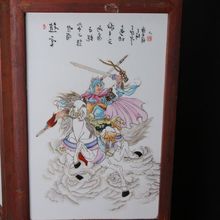 热卖 仿古瓷器手绘五虎战将纹五条屏瓷板画古董瓷器收藏品古典家