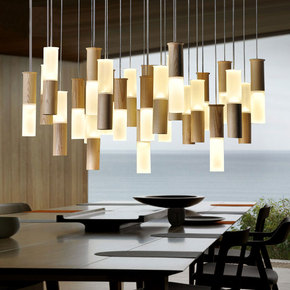设计师前台艺术吊灯简约餐厅单头led北欧实木长形个性创意木吊灯