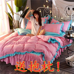 床上用品韩版公主风床裙床罩式四件套全棉床单被套纯色1.5/1.8米