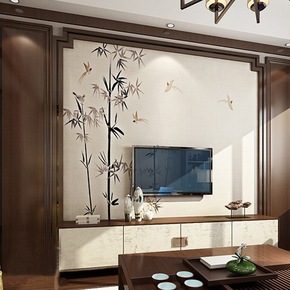 现代中式电视背景墙壁纸客厅水墨竹子墙纸无纺布大型壁画无缝定制