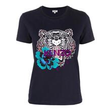 KENZO/高田贤三 女士蓝色棉质徽标贴片T恤图片