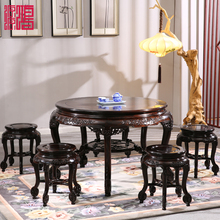 红木餐桌中式组合圆台实木紫光檀酸枝木圆形明清古典家具仿古圆桌