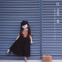 H AND E原创阔腿背带裤休闲女童高腰纯棉风格儿童洋气宽松休闲裤