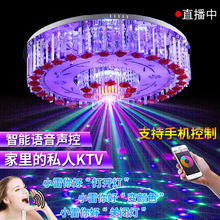 现代卧室水晶吸顶灯具套餐 音乐客厅灯无线蓝牙led七彩圆形婚房灯