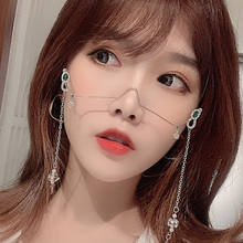 眼饰下半框网红镜框抖音同款 饰眼镜半框带链条女眼镜框 独家