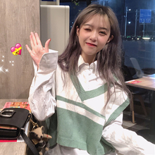 秋季女装韩版学院风时尚宽松百搭针织衫无袖背心短款马甲上衣外套图片