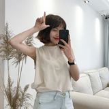 夏季2018新款韩版宽松ulzzang百搭无袖T恤复古简约纯色外穿背心女
