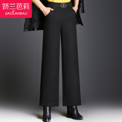 妈妈裤子女秋冬装阔腿裤2018新款中年妇女长裤毛呢中老年女裤冬季