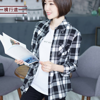 2018秋季女装韩版黑白格子衬衫休闲外套大码宽松纯棉长袖衬衣外穿 2018秋季女装韩版黑白格子衬衫休闲外套大码宽松纯棉长袖衬衣外穿