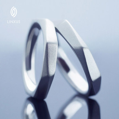 LINXUS冬日之诗 925银镀铂金简约情侣戒指 几何磨砂个性男女对戒