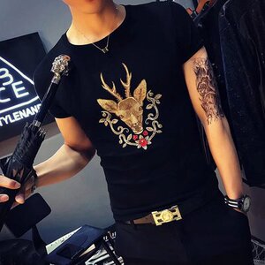 热天衣服男短袖青年带图案半袖t恤个性潮流紧身衣社会丅血短衫桖