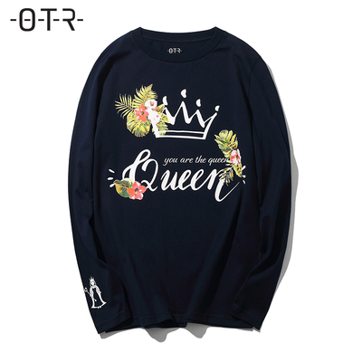 OTR2018春情人节长袖T恤女款 Queen印花打底衫皮马棉百搭小衫上衣