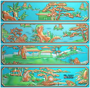 一号店精雕图山水浮雕图山水灰度图SS-007山水抽屉仓板围板4张