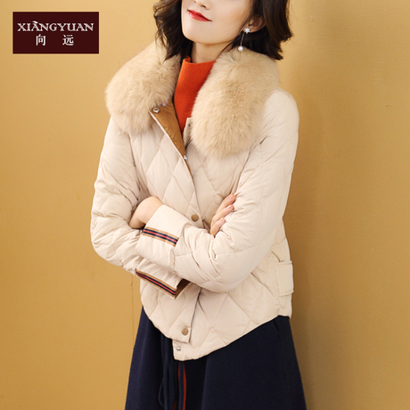 羽绒服女短款2018新款秋冬女装时尚修身大毛领加厚羽绒外套11799商品大图