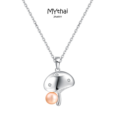 MYTHAI人工淡水珍珠蘑菇项链锁骨链女简约日韩个性学生森系银饰品