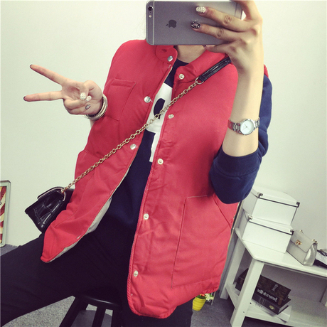 反季清仓2018秋冬季马夹女韩版修身单排扣羽绒棉马甲女装坎肩外套商品大图