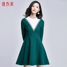 优衣美女装2017秋季新款拉链连衣裙女长袖中裙荷叶边街头风32780图片