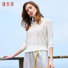优衣美女装2018夏季新品韩版宽松直筒镂空时尚针织衫女14311图片