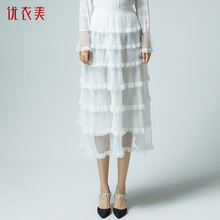 优衣美女装2018秋季新品蕾丝仙女裙韩版中长款蕾丝半身裙31405图片