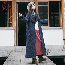 乱在江南棉服女长款加厚夹棉民族风外套棉麻女装保暖大衣冬季棉衣图片