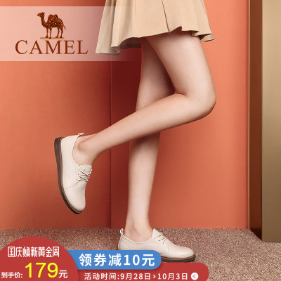 骆驼女鞋2018秋季新款百搭舒适休闲鞋系带圆头英伦深口平底单鞋女