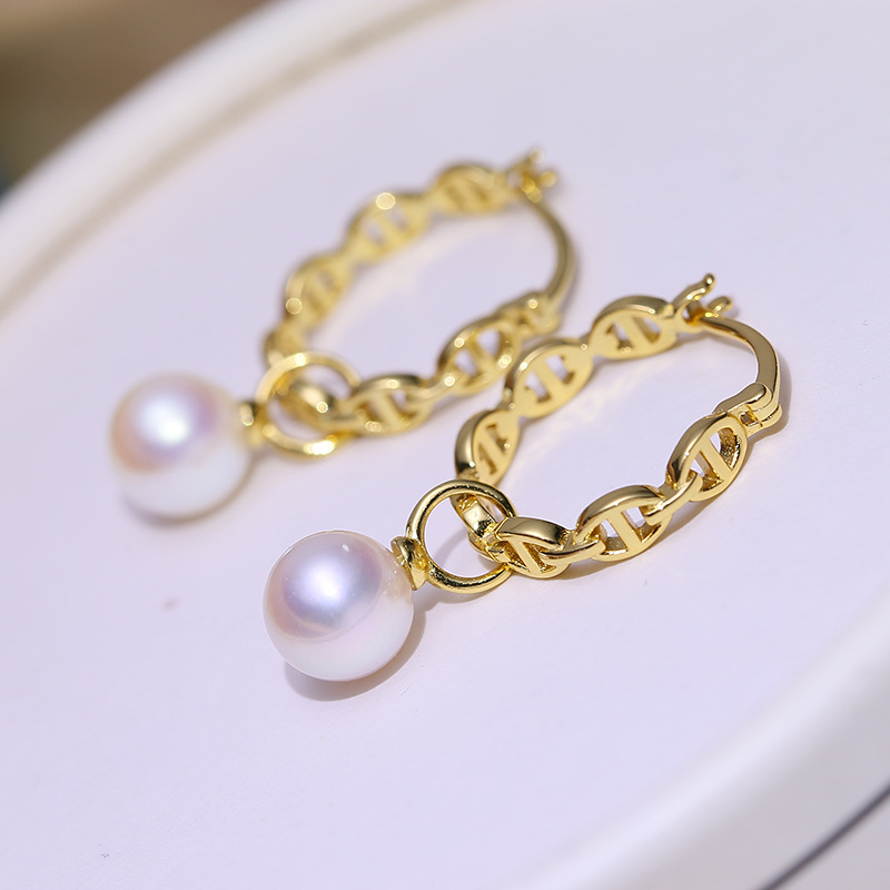 DIY配件 S925纯银珍珠耳环空托配饰猪鼻子拆分耳扣银托半成品耳坠