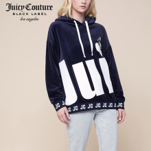 Juicy Couture女士休闲宽松字母图案天鹅绒长袖连帽套头衫图片
