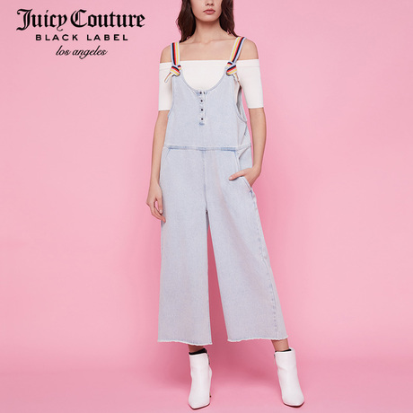Juicy Couture彩色背带宽松牛仔阔腿裤背带裤商品大图