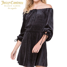 [现货]Juicy Couture一字肩袖口绑带天鹅绒连衣裙图片