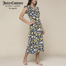 Juicy Couture时尚花卉图案印花V领无袖中长连衣裙图片