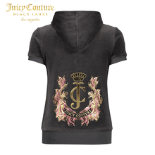 Juicy Couture叶子图案修身连帽天鹅绒短袖卫衣夹克图片
