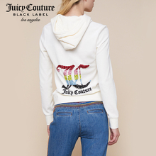 Juicy Couture2018新款JC字母钉珠图案天鹅绒修身连帽卫衣外套图片
