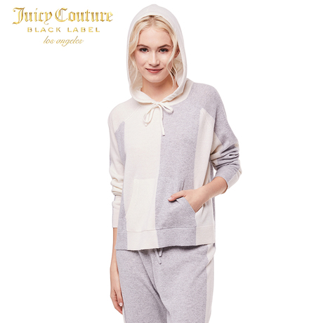Juicy Couture女士舒适休闲100%山羊绒拼色连帽套头衫商品大图