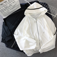 春秋韩版连帽拉链开衫卫衣加绒加厚女原宿bf风宽松休闲运动薄外套