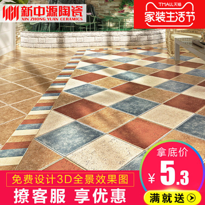 新中源厨卫仿古瓷砖卫生间浴室田园美式乡村彩色格子墙砖地砖3021