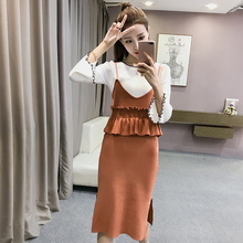 2019chic早春新款女装毛衣两件套女毛针织衫薄款上衣+吊带背心裙