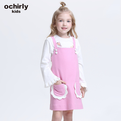 ochirly kids欧时力童装女童2018新款淑女中童毛呢吊带无袖连衣裙