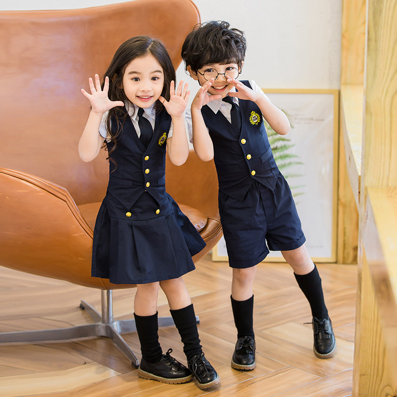 儿童校服英伦风白色衬衫纯棉套装幼儿园园服夏