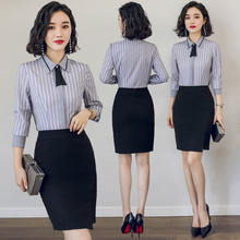 酒店前台职业装2018新款女装工作服女时尚气质修身衬衫套装两件套图片