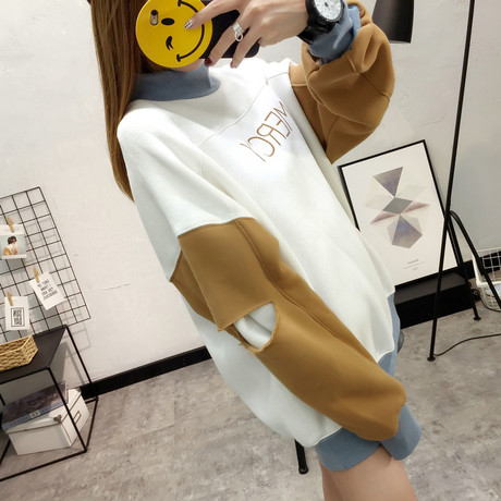 秋季ulzzang女装长袖上衣2018加绒破洞百搭学生宽松卫衣ins韩版潮商品大图
