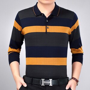 父亲节中年男士t恤春夏季中老年人男衬衣领长袖40-50岁爸爸装薄款